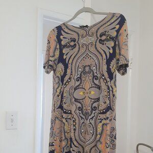 Paisley Navy, Grey Coral and Yellow Shift Dress